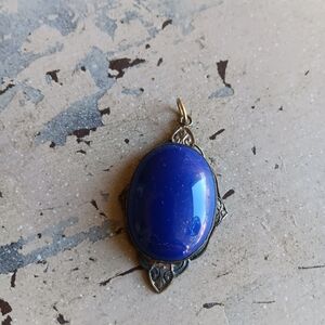 Vintage Large Blue Lapis Pendant Metal Setting